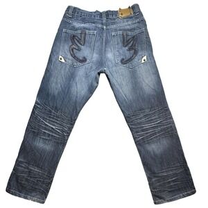 Evolution In Design Jeans Mens 34x32 (33x30) Blue Distressed Straight Leg Denim